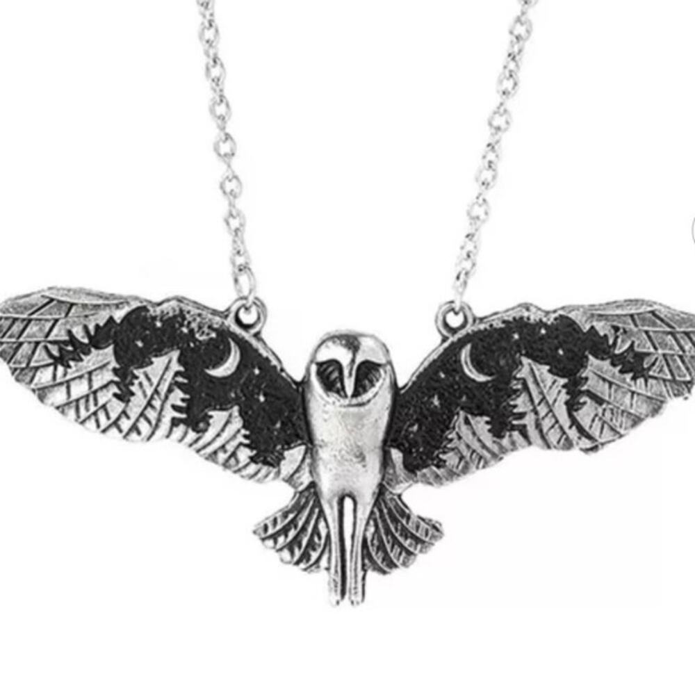 Vintage Black Owl Pendant Choker | Moon Forest Fairy Core Punk Necklace Unisex